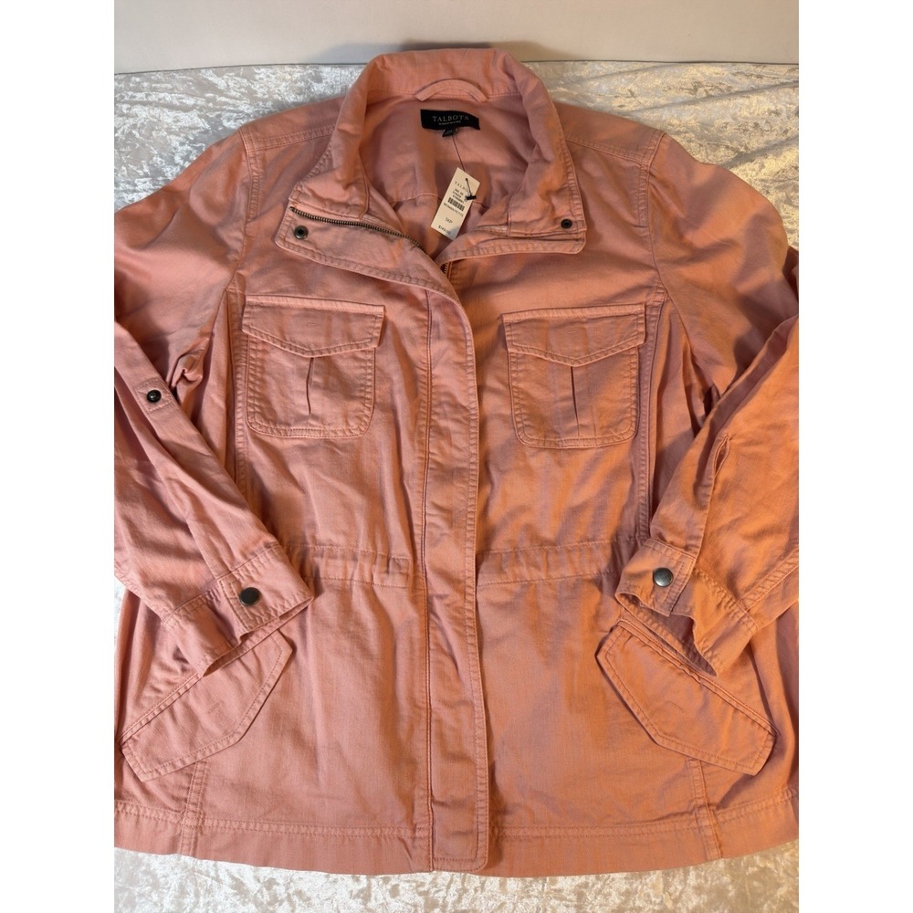 Talbots Utility‎ Jacket Pink Cotton Roll Tab Sleeves Adjustable Waist NWT 1XP